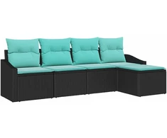 Lauko baldų komplektas Sofos komplektas su pagalve 5 pcs Juoda poliratanas