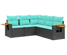 Sofa Sofos komplektas su pagalvėlėmis, 5 dalių, juodas, poliratanas
