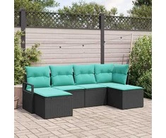Lauko baldų komplektas Sofos komplektas 6 pcs Juoda poliratanas