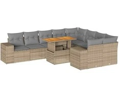 Sofa Sofos komplektas su pagalvėlėmis, 10 dalių, poliratanas/akacija