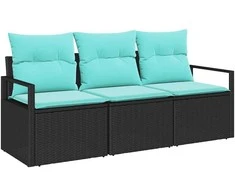 Lauko baldų komplektas Sofos komplektas 3 pcs Juoda poliratanas
