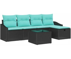 Lauko baldų komplektas Sofos komplektas su pagalve su saugykla 6 pcs Juoda poliratanas