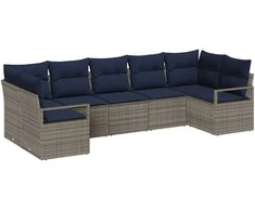 Lauko baldų komplektas Sofos komplektas su pagalve 7 pcs Pilka poliratanas