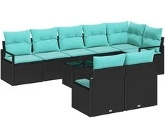 Lauko baldų komplektas Sofos komplektas 9 pcs Juoda poliratanas