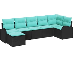 Lauko baldų komplektas Sofos komplektas su pagalve 7 pcs Juoda ir turkio poliratanas