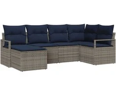 Lauko baldų komplektas Sofos komplektas su pagalve 6 pcs Pilka poliratanas