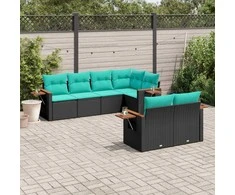 Sofa Sofos komplektas su pagalvėlėmis, 7 dalių, juodas, poliratanas