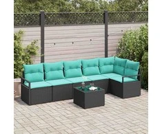 Lauko baldų komplektas Sofos komplektas 7 pcs Juoda poliratanas