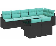 Lauko baldų komplektas Sofos komplektas su pagalve 9 pcs Juoda poliratanas