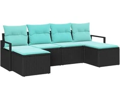 Lauko baldų komplektas Sofos komplektas 6 pcs Juoda poliratanas