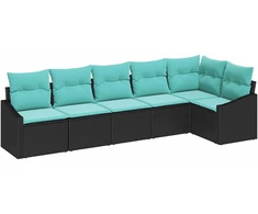 Lauko baldų komplektas Sofos komplektas su pagalve 6 pcs Juoda poliratanas