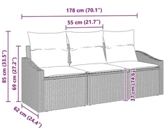 Sofos komplektas 3 vnt. Ruda poliratanas