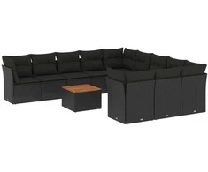 Lauko baldų komplektas Sofos komplektas su pagalvėlėmis, 12 dalių, juodas, poliratanas