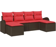 Lauko baldų komplektas Sofos komplektas su pagalve 6 pcs Ruda ir raudona poliratanas