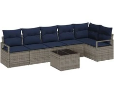 Lauko baldų komplektas Sofos komplektas 7 pcs Pilka poliratanas