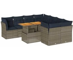 Sofa Sofos komplektas su pagalvėlėmis, 9 dalių, pilkas, poliratanas