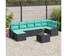 Lauko baldų komplektas Sofos komplektas su pagalve 8 pcs Juoda poliratanas