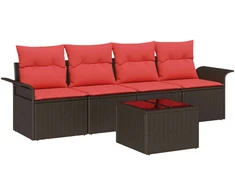 Lauko baldų komplektas Sofos komplektas su pagalve 5 pcs Ruda poliratanas