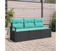 Lauko baldų komplektas Sofos komplektas 3 pcs Juoda poliratanas