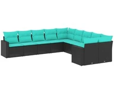 Sofa Sofos komplektas su pagalvėlėmis, 10 dalių, juodas, poliratanas
