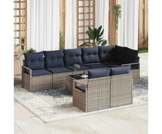 Lauko baldų komplektas Sofos komplektas 9 pcs Pilka poliratanas