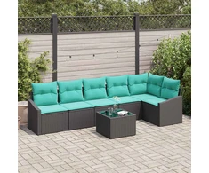 Lauko baldų komplektas Sofos komplektas su pagalve 7 pcs Juoda poliratanas