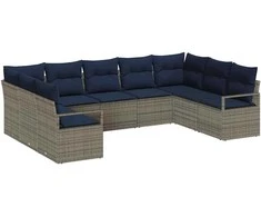 Lauko baldų komplektas Sofos komplektas su pagalve 9 pcs Pilka poliratanas