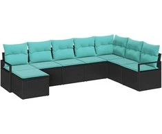 Sofos komplektas su pagalve 8 pcs Juoda poliratanas