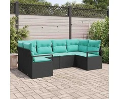 Sofos komplektas su pagalve 6 pcs Juoda Poli ratanas
