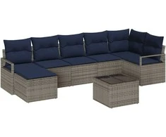Lauko baldų komplektas Sofos komplektas su pagalve 8 pcs Pilka poliratanas