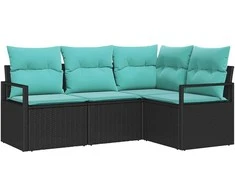 Lauko baldų komplektas Sofos komplektas 4 pcs Juoda poliratanas