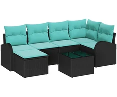 Lauko baldų komplektas Sofos komplektas su pagalve 7 pcs Juoda ir turkio poliratanas