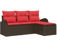 Lauko baldų komplektas Sofos komplektas su pagalve 4 pcs Ruda ir raudona poliratanas