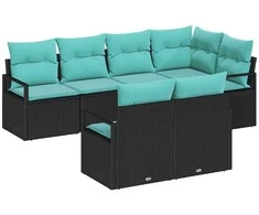 Lauko baldų komplektas Sofos komplektas 7 pcs Juoda poliratanas