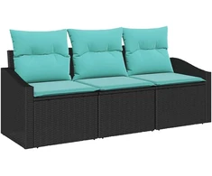 Lauko baldų komplektas Sofos komplektas su pagalve 3 pcs Juoda poliratanas
