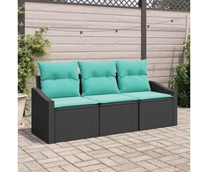 Lauko baldų komplektas Sofos komplektas su pagalve 3 pcs Juoda poliratanas