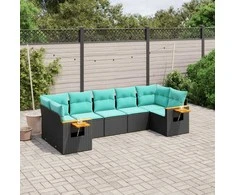 Sofa Sofos komplektas su pagalvėlėmis, 7 dalių, juodas, poliratanas