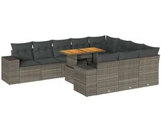 Sofa Sofos komplektas su pagalvėlėmis, 10 dalių, poliratanas/akacija