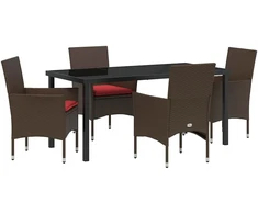 Lauko baldų komplektas Stalo ir kėdžių komplektas su pagalve 5 pcs Ruda PE ratanas