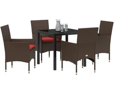 Lauko baldų komplektas Stalo ir kėdžių komplektas su pagalve 5 pcs Ruda PE ratanas