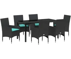 Lauko baldų komplektas Stalo ir kėdžių komplektas su pagalve 7 pcs Juoda PE ratanas