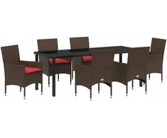 Lauko baldų komplektas Stalo ir kėdžių komplektas su pagalve 7 pcs Ruda PE ratanas