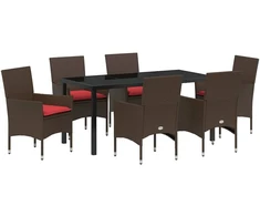 Lauko baldų komplektas Stalo ir kėdžių komplektas su pagalve 7 pcs Ruda PE ratanas