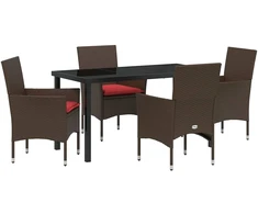 Lauko baldų komplektas Stalo ir kėdžių komplektas su pagalve 5 pcs Ruda PE ratanas