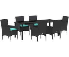 Lauko baldų komplektas Stalo ir kėdžių komplektas su pagalve 7 pcs Juoda PE ratanas
