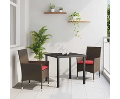Lauko baldų komplektas Stalo ir kėdžių komplektas su pagalve 3 pcs Ruda PE ratanas