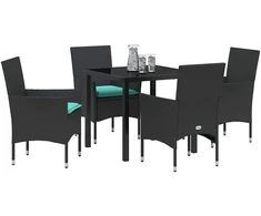 Lauko baldų komplektas Stalo ir kėdžių komplektas su pagalve 5 pcs Juoda PE ratanas