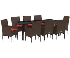 Lauko baldų komplektas Stalo ir kėdžių komplektas su pagalve 9 pcs Ruda PE ratanas