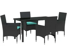 Lauko baldų komplektas Stalo ir kėdžių komplektas su pagalve 5 pcs Juoda PE ratanas