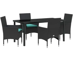 Lauko baldų komplektas Stalo ir kėdžių komplektas su pagalve 5 pcs Juoda PE ratanas
